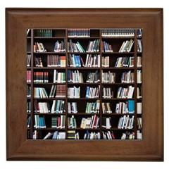 Book Collection In Brown Wooden Bookcases Books Bookshelf Library Framed Tile by Ravend