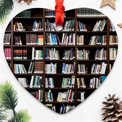 Book Collection In Brown Wooden Bookcases Books Bookshelf Library Ornament (heart) by Ravend