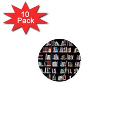 Book Collection In Brown Wooden Bookcases Books Bookshelf Library 1  Mini Buttons (10 Pack)  by Ravend