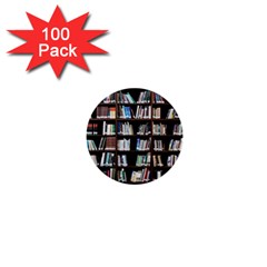 Book Collection In Brown Wooden Bookcases Books Bookshelf Library 1  Mini Buttons (100 Pack)  by Ravend