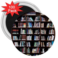 Book Collection In Brown Wooden Bookcases Books Bookshelf Library 3  Magnets (100 Pack) by Ravend