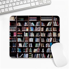 Book Collection In Brown Wooden Bookcases Books Bookshelf Library Large Mousepad by Ravend