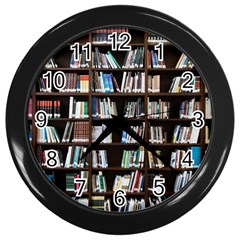 Book Collection In Brown Wooden Bookcases Books Bookshelf Library Wall Clock (black) by Ravend