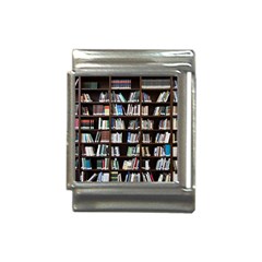 Book Collection In Brown Wooden Bookcases Books Bookshelf Library Italian Charm (13mm) by Ravend