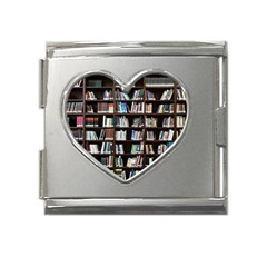 Book Collection In Brown Wooden Bookcases Books Bookshelf Library Mega Link Heart Italian Charm (18mm) by Ravend