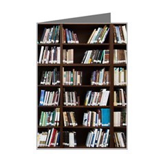 Book Collection In Brown Wooden Bookcases Books Bookshelf Library Mini Greeting Card by Ravend