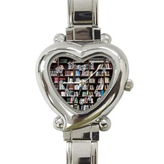 Book Collection In Brown Wooden Bookcases Books Bookshelf Library Heart Italian Charm Watch by Ravend