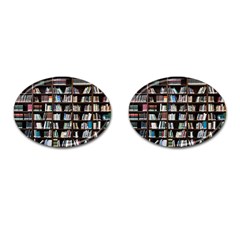 Book Collection In Brown Wooden Bookcases Books Bookshelf Library Cufflinks (oval) by Ravend