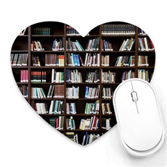 Book Collection In Brown Wooden Bookcases Books Bookshelf Library Heart Mousepad by Ravend