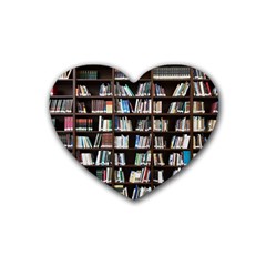 Book Collection In Brown Wooden Bookcases Books Bookshelf Library Rubber Heart Coaster (4 Pack) by Ravend