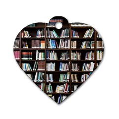 Book Collection In Brown Wooden Bookcases Books Bookshelf Library Dog Tag Heart (two Sides) by Ravend