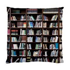 Book Collection In Brown Wooden Bookcases Books Bookshelf Library Standard Cushion Case (one Side) by Ravend