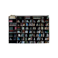 Book Collection In Brown Wooden Bookcases Books Bookshelf Library Cosmetic Bag (medium) by Ravend