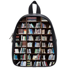 Book Collection In Brown Wooden Bookcases Books Bookshelf Library School Bag (small) by Ravend