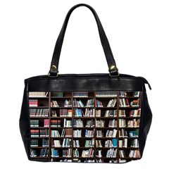 Book Collection In Brown Wooden Bookcases Books Bookshelf Library Oversize Office Handbag (2 Sides) by Ravend