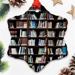 Book Collection In Brown Wooden Bookcases Books Bookshelf Library Ornament (snowflake) by Ravend