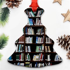 Book Collection In Brown Wooden Bookcases Books Bookshelf Library Ornament (christmas Tree)  by Ravend