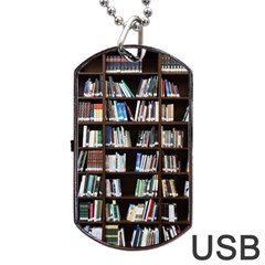 Book Collection In Brown Wooden Bookcases Books Bookshelf Library Dog Tag Usb Flash (two Sides) by Ravend