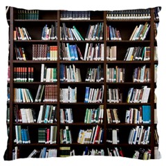 Book Collection In Brown Wooden Bookcases Books Bookshelf Library Large Cushion Case (one Side) by Ravend