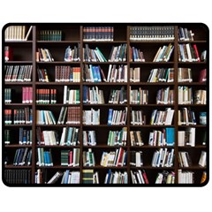 Book Collection In Brown Wooden Bookcases Books Bookshelf Library Two Sides Fleece Blanket (medium) by Ravend