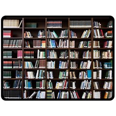 Book Collection In Brown Wooden Bookcases Books Bookshelf Library Two Sides Fleece Blanket (large) by Ravend