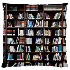 Book Collection In Brown Wooden Bookcases Books Bookshelf Library Standard Premium Plush Fleece Cushion Case (two Sides) by Ravend