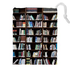 Book Collection In Brown Wooden Bookcases Books Bookshelf Library Drawstring Pouch (4xl) by Ravend