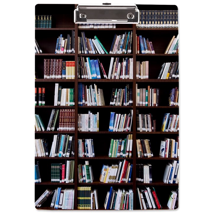 Book Collection In Brown Wooden Bookcases Books Bookshelf Library A4 Acrylic Clipboard