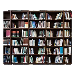 Book Collection In Brown Wooden Bookcases Books Bookshelf Library Premium Plush Fleece Blanket (large) by Ravend