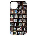 Book Collection In Brown Wooden Bookcases Books Bookshelf Library iPhone 14 Plus Black UV Print Case Front