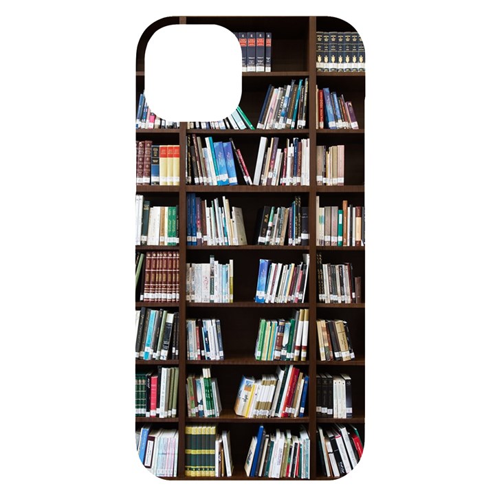 Book Collection In Brown Wooden Bookcases Books Bookshelf Library iPhone 14 Plus Black UV Print Case