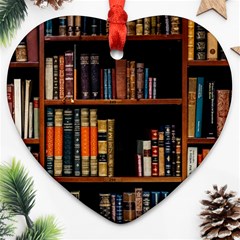 Assorted Title Of Books Piled In The Shelves Assorted Book Lot Inside The Wooden Shelf Ornament (heart) by Ravend