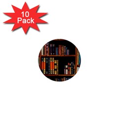 Assorted Title Of Books Piled In The Shelves Assorted Book Lot Inside The Wooden Shelf 1  Mini Magnet (10 Pack)  by Ravend