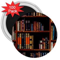 Assorted Title Of Books Piled In The Shelves Assorted Book Lot Inside The Wooden Shelf 3  Magnets (100 Pack) by Ravend