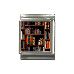 Assorted Title Of Books Piled In The Shelves Assorted Book Lot Inside The Wooden Shelf Italian Charm (13mm) by Ravend