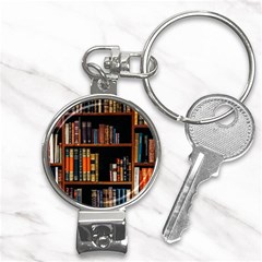 Assorted Title Of Books Piled In The Shelves Assorted Book Lot Inside The Wooden Shelf Nail Clippers Key Chain by Ravend