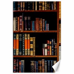 Assorted Title Of Books Piled In The Shelves Assorted Book Lot Inside The Wooden Shelf Canvas 24  X 36  by Ravend