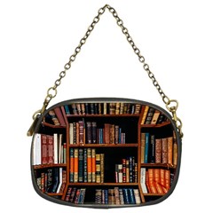 Assorted Title Of Books Piled In The Shelves Assorted Book Lot Inside The Wooden Shelf Chain Purse (one Side) by Ravend