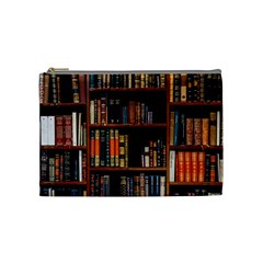 Assorted Title Of Books Piled In The Shelves Assorted Book Lot Inside The Wooden Shelf Cosmetic Bag (medium) by Ravend