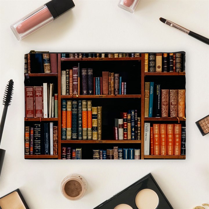 Assorted Title Of Books Piled In The Shelves Assorted Book Lot Inside The Wooden Shelf Cosmetic Bag (Large)