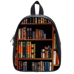 Assorted Title Of Books Piled In The Shelves Assorted Book Lot Inside The Wooden Shelf School Bag (small) by Ravend