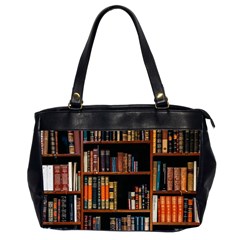 Assorted Title Of Books Piled In The Shelves Assorted Book Lot Inside The Wooden Shelf Oversize Office Handbag (2 Sides) by Ravend