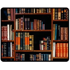 Assorted Title Of Books Piled In The Shelves Assorted Book Lot Inside The Wooden Shelf Fleece Blanket (medium) by Ravend