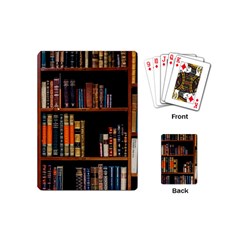 Assorted Title Of Books Piled In The Shelves Assorted Book Lot Inside The Wooden Shelf Playing Cards Single Design (mini) by Ravend