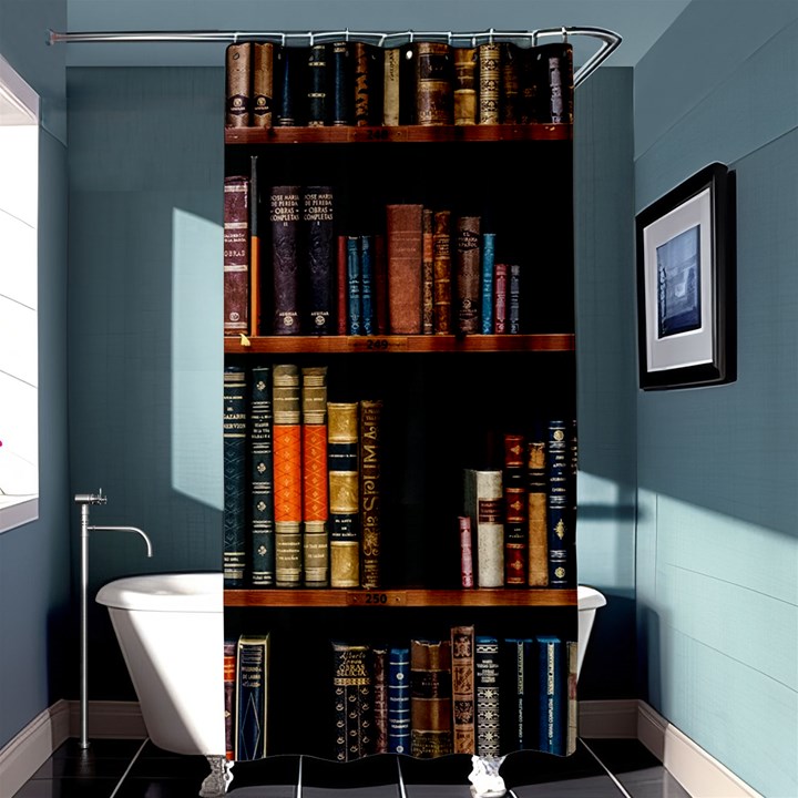 Assorted Title Of Books Piled In The Shelves Assorted Book Lot Inside The Wooden Shelf Shower Curtain 36  x 72  (Stall) 