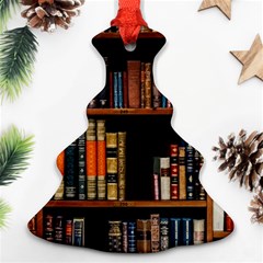 Assorted Title Of Books Piled In The Shelves Assorted Book Lot Inside The Wooden Shelf Ornament (christmas Tree)  by Ravend