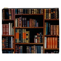 Assorted Title Of Books Piled In The Shelves Assorted Book Lot Inside The Wooden Shelf Cosmetic Bag (xxxl) by Ravend