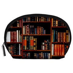 Assorted Title Of Books Piled In The Shelves Assorted Book Lot Inside The Wooden Shelf Accessory Pouch (large) by Ravend