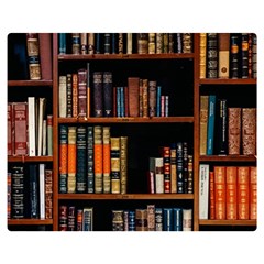 Assorted Title Of Books Piled In The Shelves Assorted Book Lot Inside The Wooden Shelf Premium Plush Fleece Blanket (medium) by Ravend