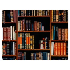 Assorted Title Of Books Piled In The Shelves Assorted Book Lot Inside The Wooden Shelf Two Sides Premium Plush Fleece Blanket (extra Small) by Ravend